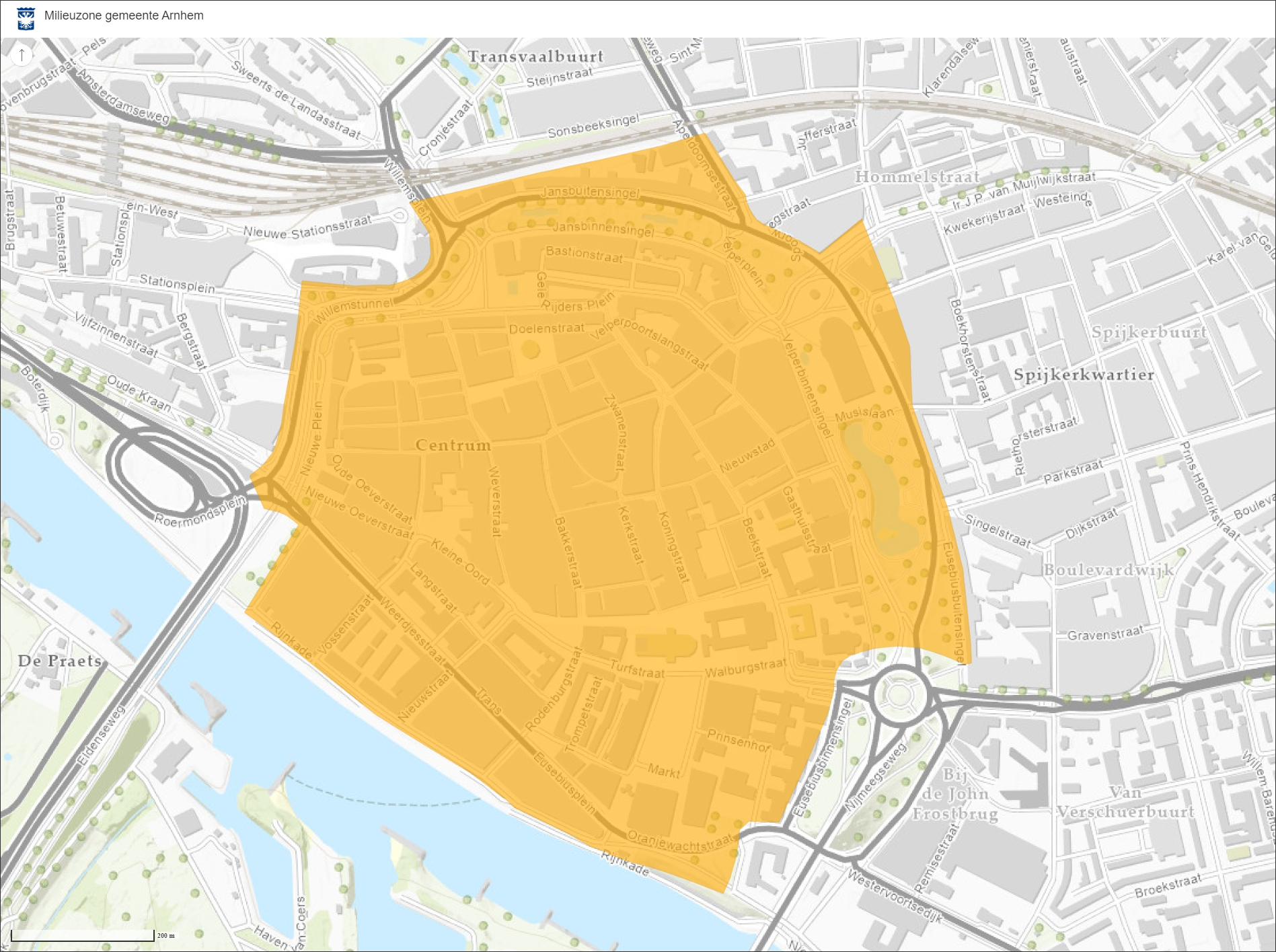 Kaart milieuzone gemeente Arnhem